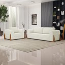 Ver imagem 2 de Kit 02 Poltronas e 01 Sofá Bloom 160cm 02 Lugares com Pés de Madeira Bouclê Off White - Desk Design