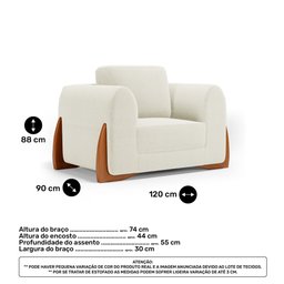Kit 02 Poltronas e 01 Sofá Bloom 160cm 02 Lugares com Pés de Madeira Bouclê Off White - Desk Design - 5