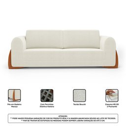 Kit 02 Poltronas e 01 Sofá Bloom 160cm 02 Lugares com Pés de Madeira Bouclê Off White - Desk Design - 6