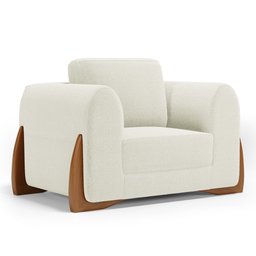 Kit 02 Poltronas e 01 Sofá Bloom 160cm 02 Lugares com Pés de Madeira Bouclê Off White - Desk Design - 15