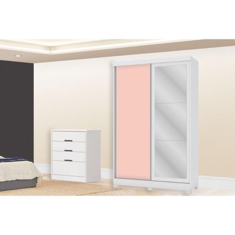 Quarto Completo Juvenil Guarda Roupa 2 Ptas CB1N571 + Cômoda S824 Branco Kappesberg