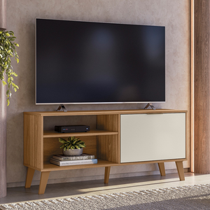 Rack Madri 120m para Tv até 50'' com Porta Basculante e Prateleira Nature/off White - Peternella