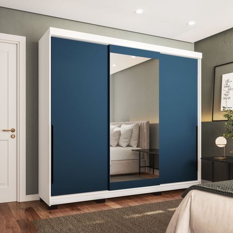 Guarda Roupa Solteiro 3 Portas Correr com Espelho 220cm Madrid Politorno Móveis