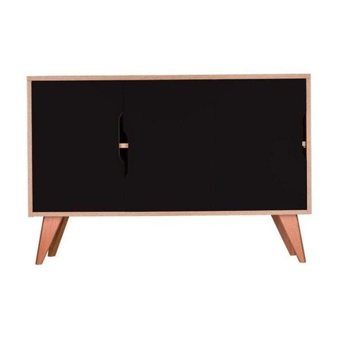 Aparador Retrô Murano 3 Portas MDP 115cm Carvalho e Preto Mercado Das Prateleiras