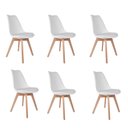 Ver imagem 1 de Kit 6 Cadeiras de Jantar Saarinen Leda Tulipa Base Wood Madeira Maciça com Estofado em Couro Branco