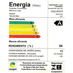 Aquecedor de aguas a gás Aquakent 14L Branco:GLP - 2