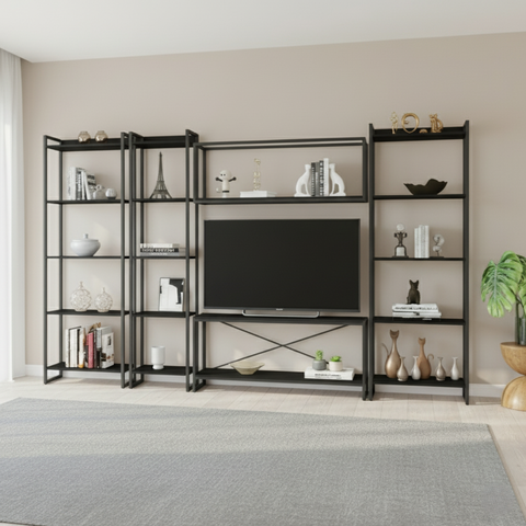 Estante para TV até 50 Polegadas 187CMX285CM Estante 5 Prateleiras Estilo Industrial Active Yescasa Preto