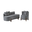 Ver imagem 2 de Conjunto 01 Poltrona + Sofá Curvo Orgânico Luna Veludo Cinza - Montanaris Decor