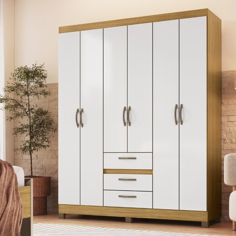 Guarda-Roupa Casal 6 Portas 3 Gavetas Bege