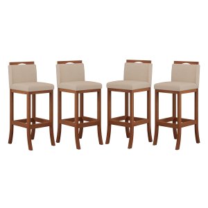 Kit 4 Banquetas Alta de Madeira para Cozinha Suede Bege