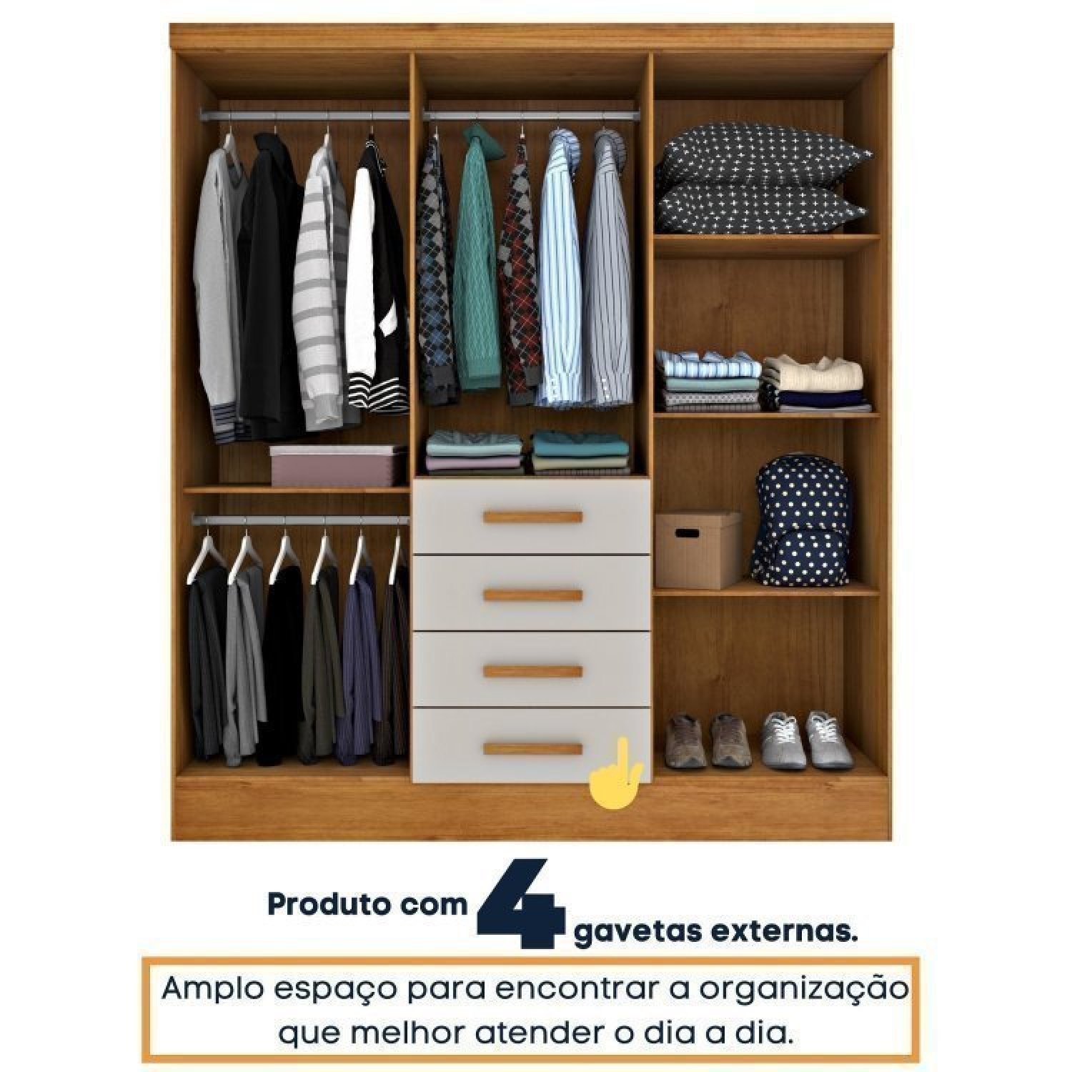 Quarto Completo Roupeiro 6 Portas, Cama Solteiro e Mesa de Cabeceira 3 Gavetas Arizona Tcil Móveis - 9