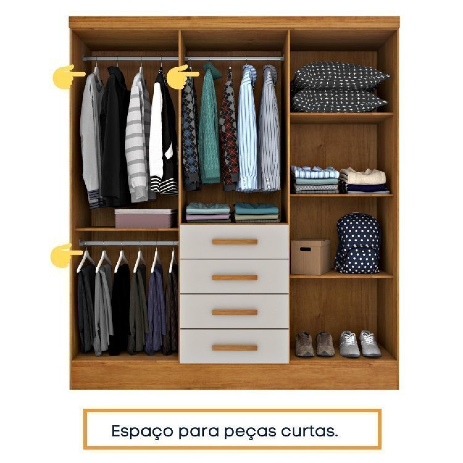 Quarto Completo Roupeiro 6 Portas, Cama Solteiro e Mesa de Cabeceira 3 Gavetas Arizona Tcil Móveis - 8