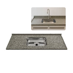 Pia de Cozinha Granito Ocre 100cm com Cuba Inox Rasa Simples: Ocre