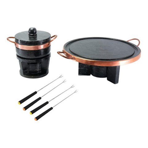 Kit Fondue Pedra Sabão Completo 8 Pçs Chapa 27 Cm São José Kit para Fondue
