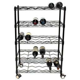 Adega Estante Arame Aço Preto 3 Prateleiras 27 Garrafas Vinho Montável Decoração Preta - 1