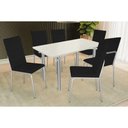 Ver imagem 1 de Conjunto: Mesa de Cozinha Elba Tampo Madeirado C/ Vidro 160cm e 6 Cadeiras Amsterdã Cromada/off