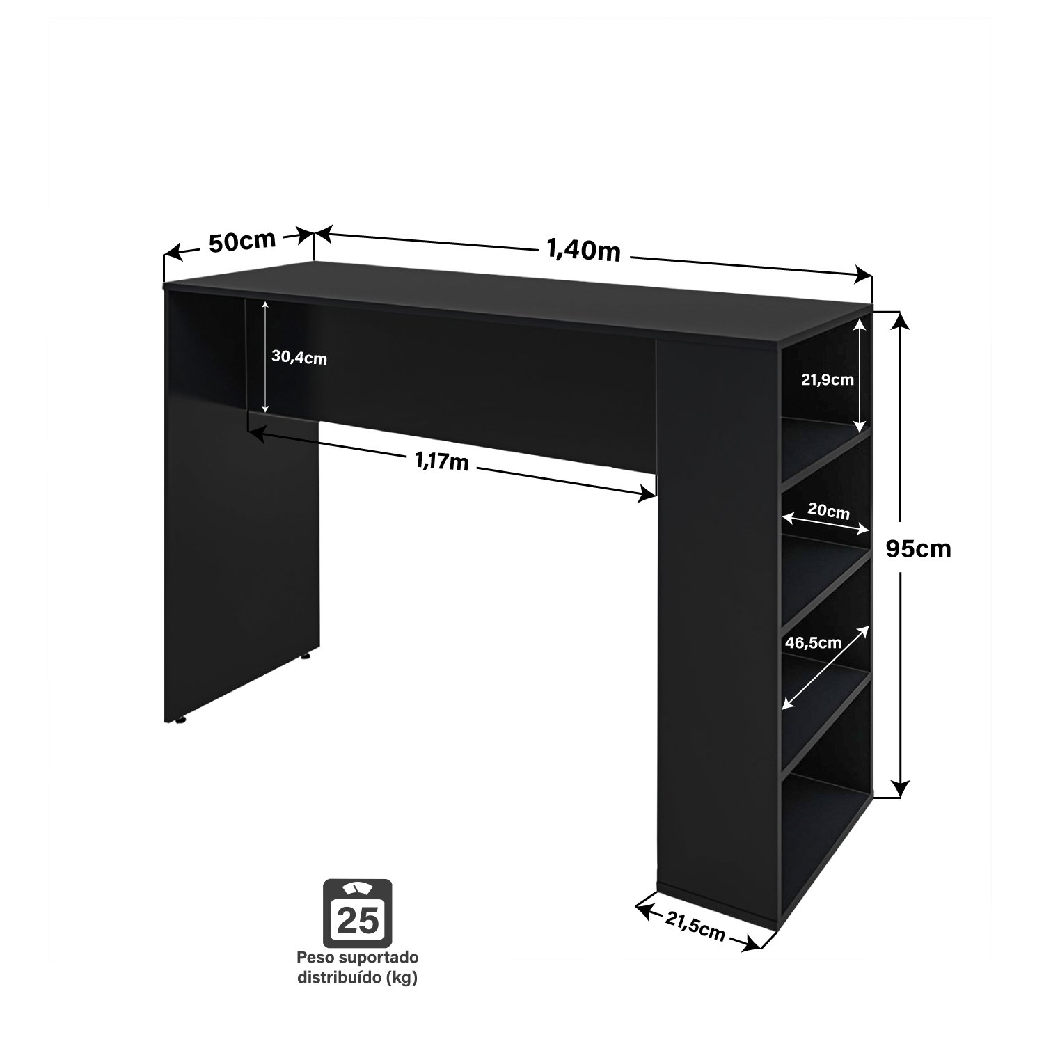 Bancada Cozinha Americana Gourmet com Prateleiras Netmobil - Preto - 6