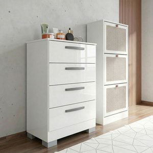 Kit Cômoda Alice e Sapateira 3 Portas Branca Poquema