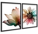 Ver imagem 1 de Kit 2 Quadros Decorativos Floral Colorido Arco Iris 24x18cm:moldura Branca