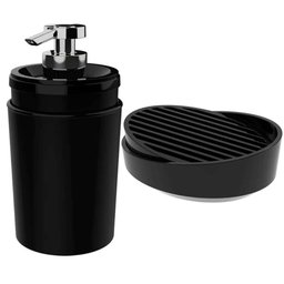 Dispenser Sabonete Líquido 500ml e Porta Sabonete em Barra Preto Pia Lavabo Stone Crippa - 1