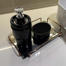 Dispenser Sabonete Líquido 500ml e Porta Sabonete em Barra Preto Pia Lavabo Stone Crippa - 8