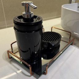 Dispenser Sabonete Líquido 500ml e Porta Sabonete em Barra Preto Pia Lavabo Stone Crippa - 2