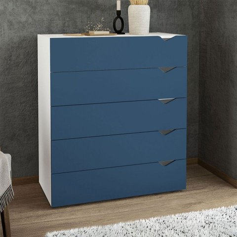 Cômoda Porto 5 Gavetas Branco/azul - Politorno