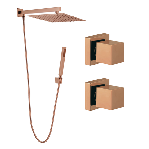 Kit Ducha Quadrada 20x20 Slim C Desviador e 2 Acabamentos Registro Base Deca de 1/2 ou 3/4 Rose-gold