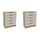 Ver imagem 2 de Kit 2 Cômodas 5 Gavetas 100% MDF Barcelona Bege/Carvalho/Off White