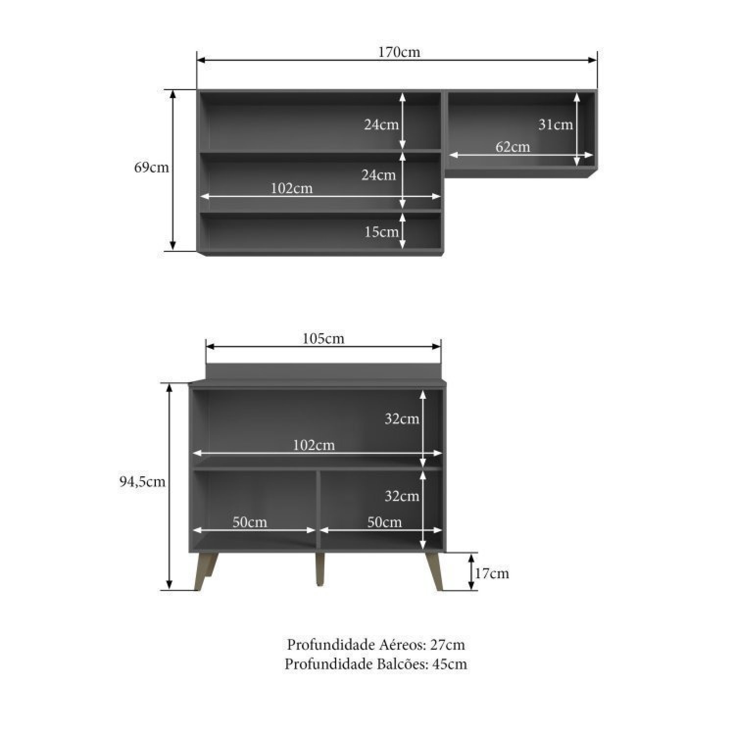 Cozinha Compacta 2 Peças 5 Portas 1 Nicho Porta Tempero Atena  - 5