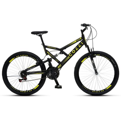 Bicicleta Gps 148 Dupla Suspensão e Freios V-brake, Aro 26 Aero, 36 Raias, 21 Marchas Colli Preto/am