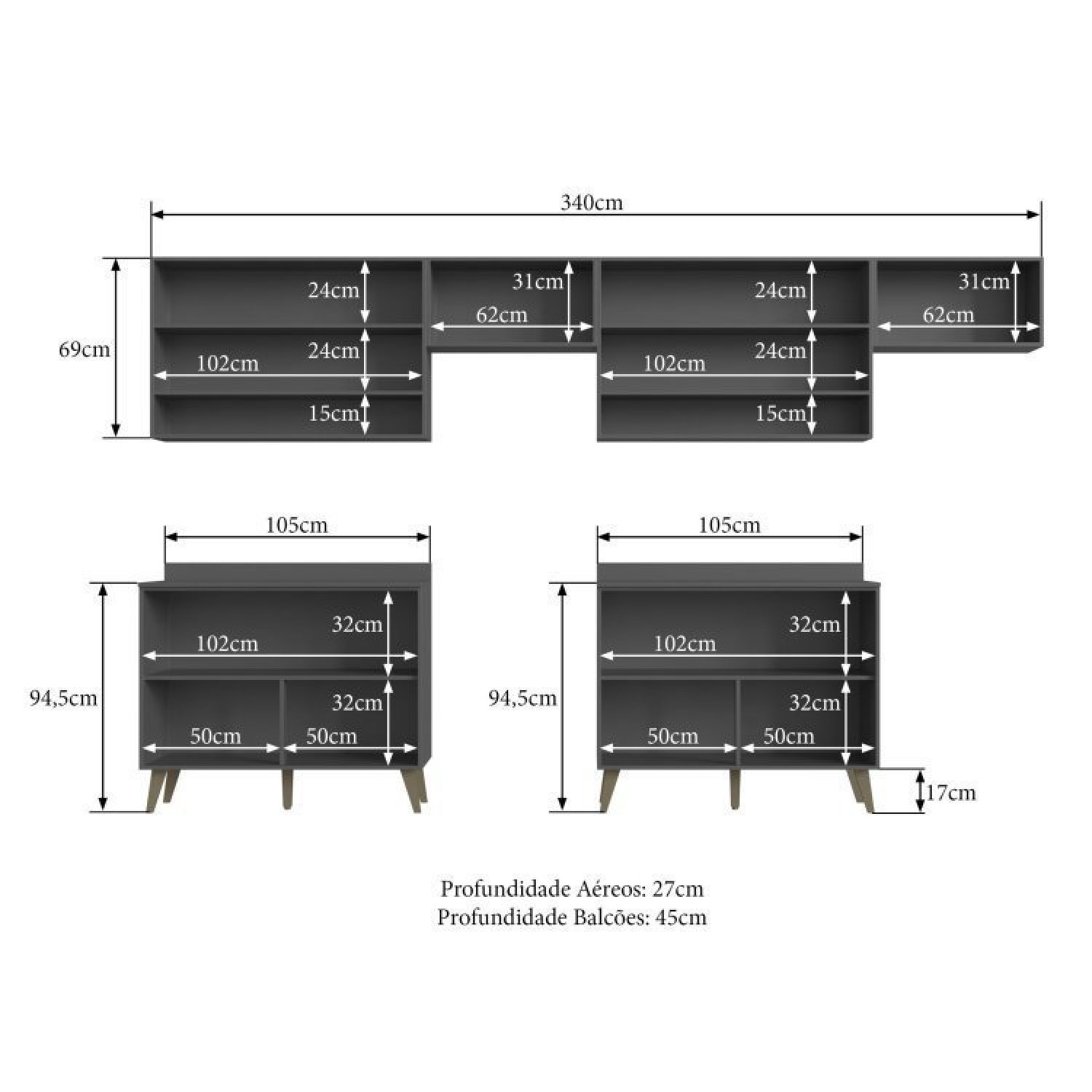 Cozinha Compacta 4 Peças 10 Portas 2 Nichos Porta Tempero Atena  - 5