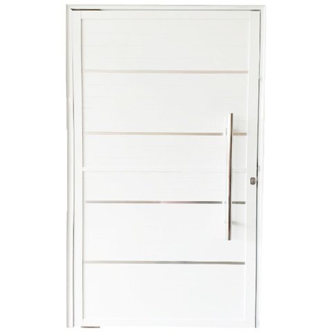 Porta Pivotante com Puxador e Friso Alumínio Branco Linha 25:Esquerda/ 210 x 100