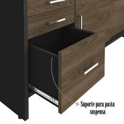 Conjunto 2 Peças com Mesa Diretor em L e Armário Multiuso Baixo 3 Gavetas 2 Portas Preto Charuto - 12 Conjunto 2 Peças com Mesa Diretor em L e Armário Multiuso Baixo 3 Gavetas 2 Portas Preto Charuto - 12