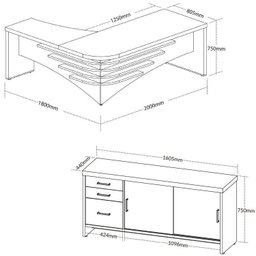 Conjunto 2 Peças com Mesa Diretor em L e Armário Multiuso Baixo 3 Gavetas 2 Portas Preto Charuto - 3 Conjunto 2 Peças com Mesa Diretor em L e Armário Multiuso Baixo 3 Gavetas 2 Portas Preto Charuto - 3