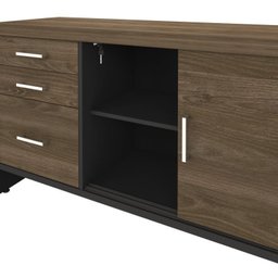 Kit 2 Peças com Mesa Diretor em L e Armário Multiuso Baixo 3 Gavetas 2 Portas - 17