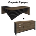 Ver imagem 2 de Conjunto 2 Peças com Mesa Diretor em L e Armário Multiuso Baixo 3 Gavetas 2 Portas Preto Charuto Marrom Artany