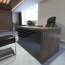 Ver imagem 6 de Conjunto 2 Peças com Mesa Diretor em L e Armário Multiuso Baixo 3 Gavetas 2 Portas Preto Charuto Marrom Artany