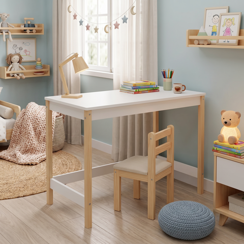 Escrivaninha Infantil Arredus em Madeira e MDF 92,6cm Branco e Natural
