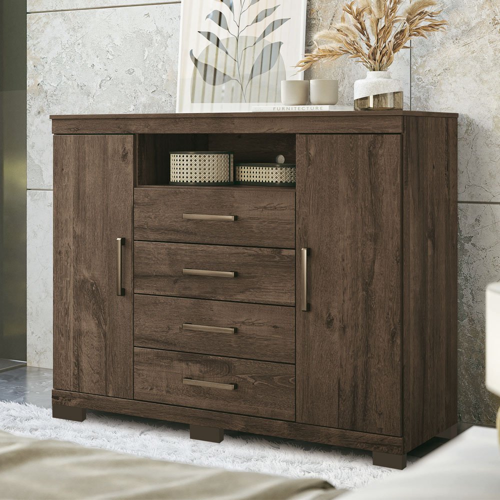 Cômoda 2 Portas 4 Gavetas 1 Nicho com Pés Havana Master | MadeiraMadeira