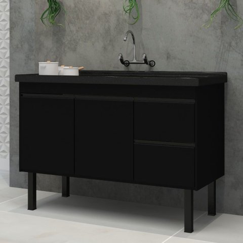 Gabinete Preto para Cozinha Color em Madeira Mdf de 1,14 Metros para Pias de 1,20 Metros - 275 - Pri