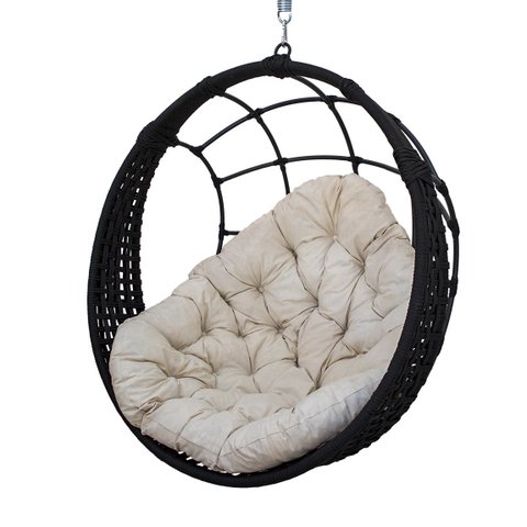 Balanço Ninho Suspenso Corda Náutica Preta Almofada Impermeável Branco + Mola e Mosquetão