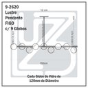 Ver imagem 2 de Lustre Pendente Figo Preto 1,5m - 9 Globos Esfera de Vidro Branco