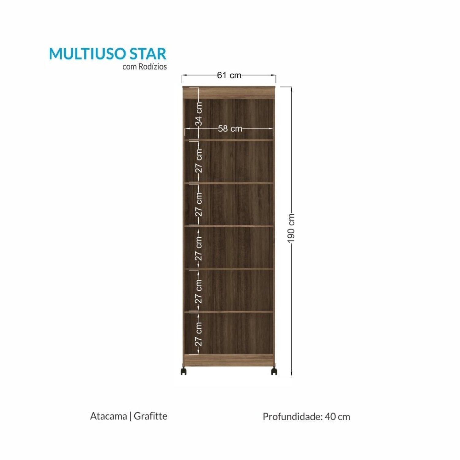 Armário Multiuso com Rodízio 2 Portas Star - 4