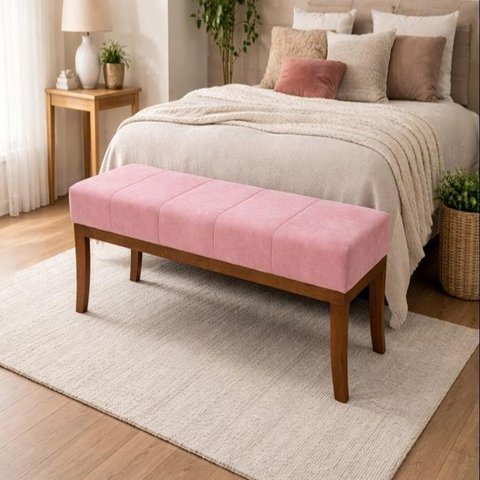 Puff em Veludo 160x40cm Requadro Lucia Rosa