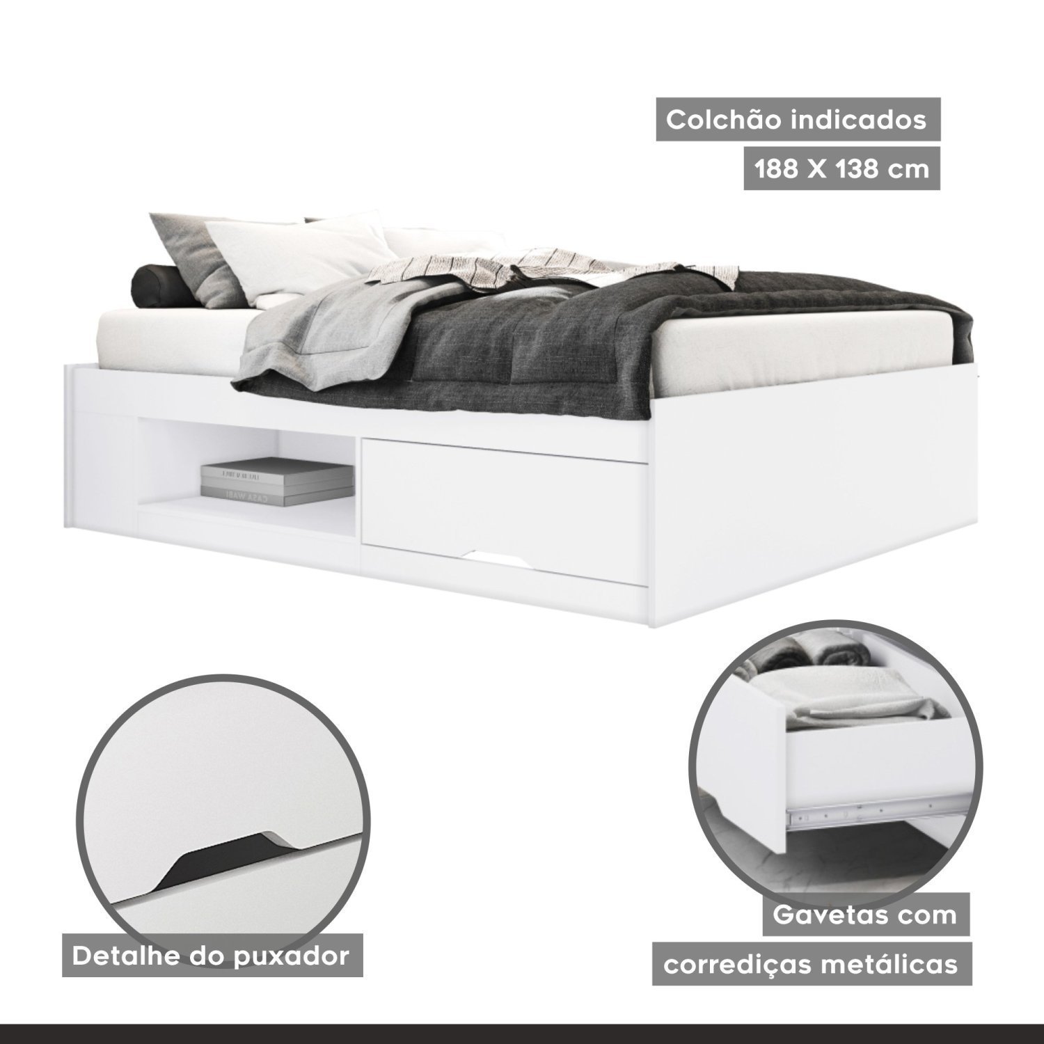 Cama Casal MDF/MDP com 2 Gavetas Kiara - 6