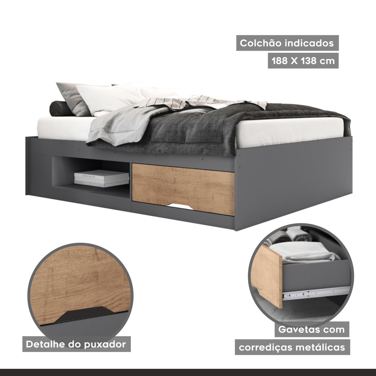 Cama Casal 2 Gaveta Hanna - 5