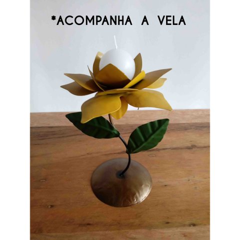 Suporte para Velas Castiçais Decorativo Rustico Artesanal Colonial - Amarelo