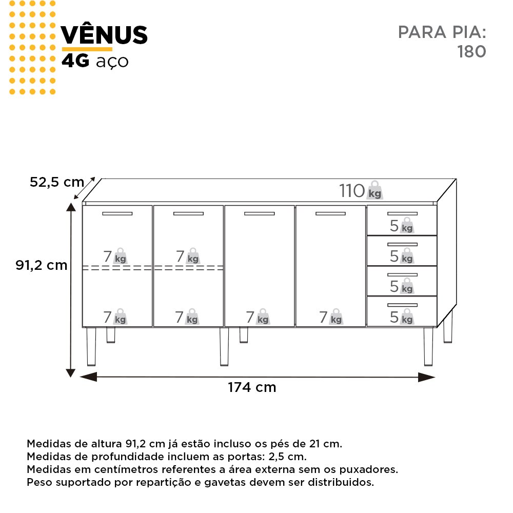 ARMARIO COZINHA AÇO 1,60M COZIMAX VENUS PTO