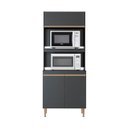 Ver imagem 1 de Armário Cozinha para Forno e Microondas Sabrina 80 Cm MDP Preto Texturizado 0453 - MENU